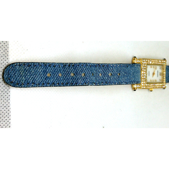 Gruen Women's 24MM Watch GR9987L Gold Tone Crystal Bezel Reversible Denim Band - Picture 4 of 9